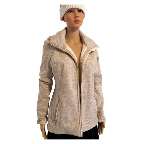 Athleta Luxe Stronger Fur-Lined Jacket In Oatmeal Heather Women's Size M - Picture 2 of 8